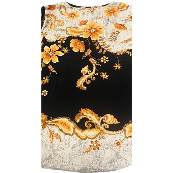 JM CCOLLECTION LONG SLV PULL-OVER RND NECK TOP, WOMENS, XL, BLACK, YELLOW FLORAL - Picture 6 of 12